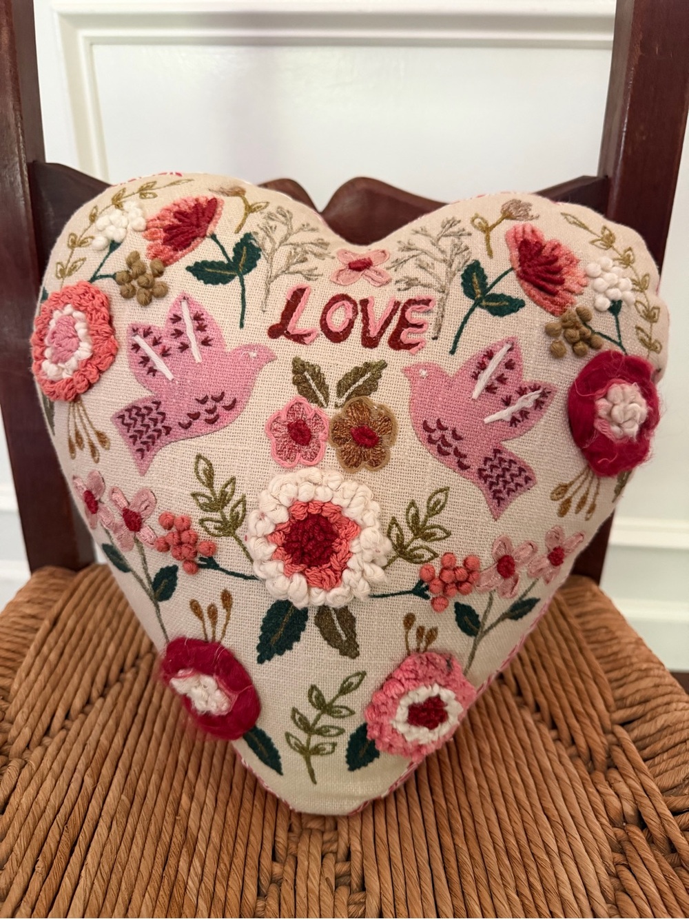 TJMaxx Valentine Heart Shaped Embroidered Love Pillow